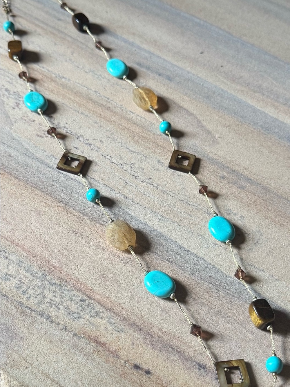 Premier Designs Turquoise and Brown Multi-Station Necklace